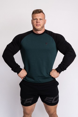 Bluza męska bez kaptura czerń-butelkowa zieleń TW BASIC SWEATSHIRT RAGLAN 130 T BLACK-GREEN